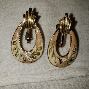 Beautiful Vintage Cloisonne Enamel Door Knocker Clip-On Earrings hand painted